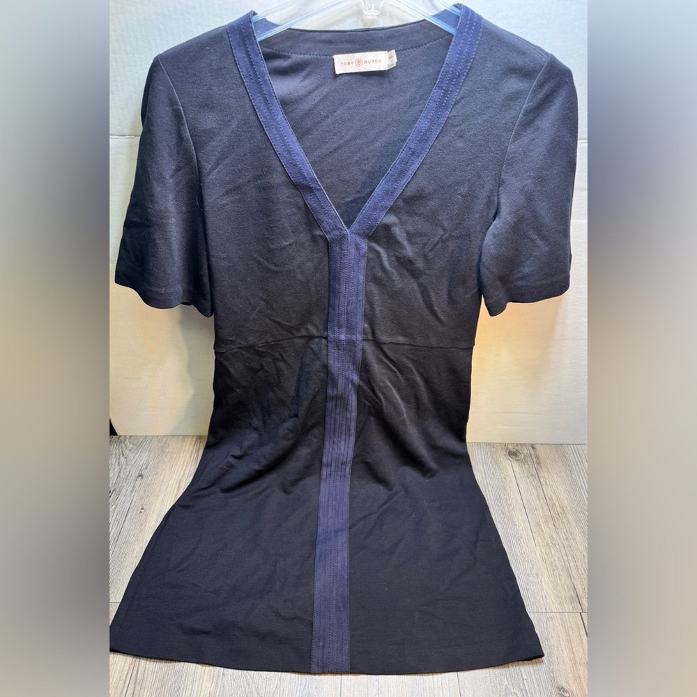 Tory Burch Women’s Designer Black w/Blue Sallare Leather Tunic Dress Size M